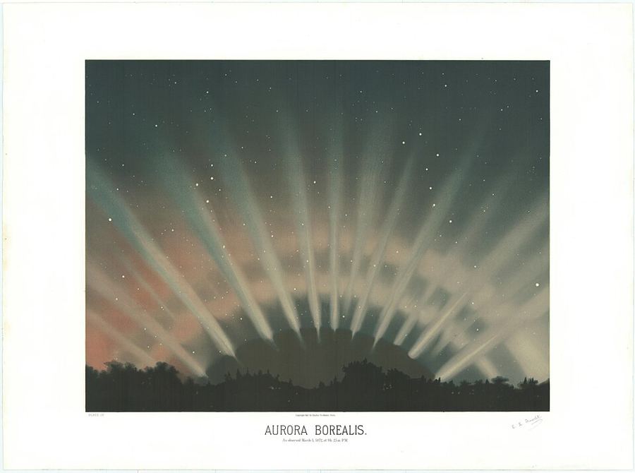 Aurora Borealis, chromolithograph by Étienne Léopold Trouvelot (1882)