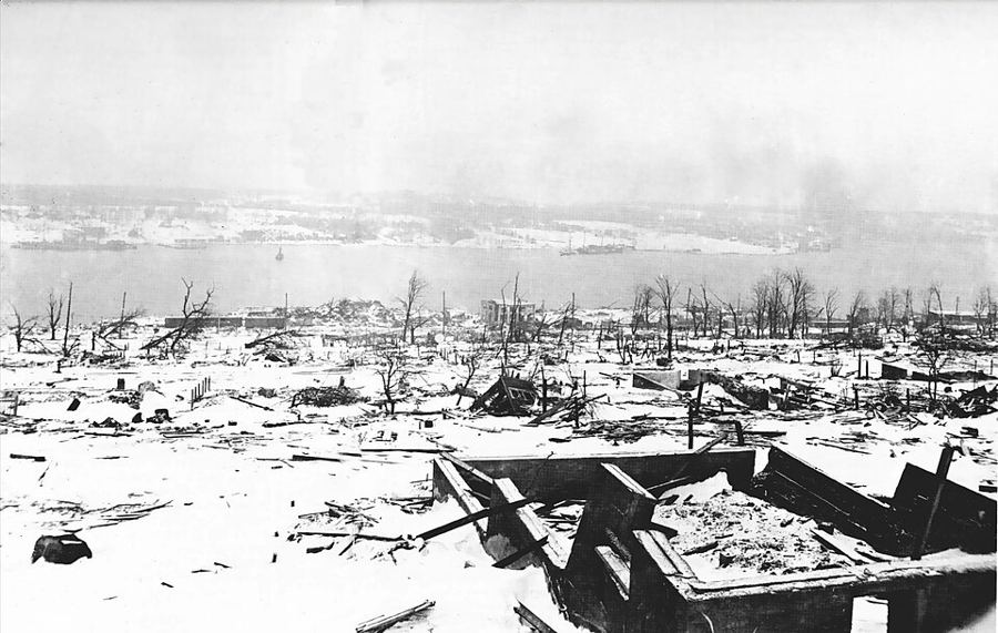 Harbour view of the devastated Richmond waterfront after the explosion